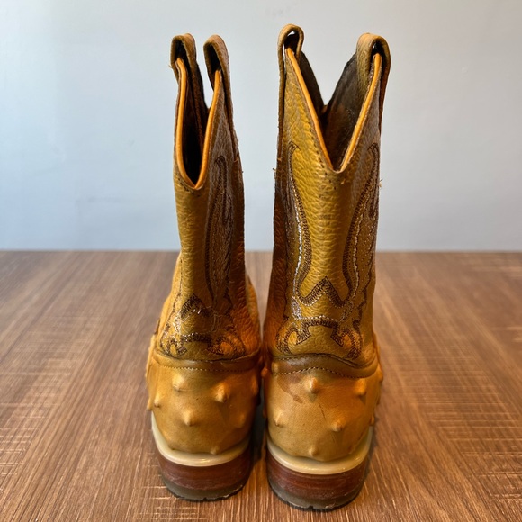 Carreta Kids Size 6 Brown Ostrich Print Cowboy Western Boots - Picture 4 of 8